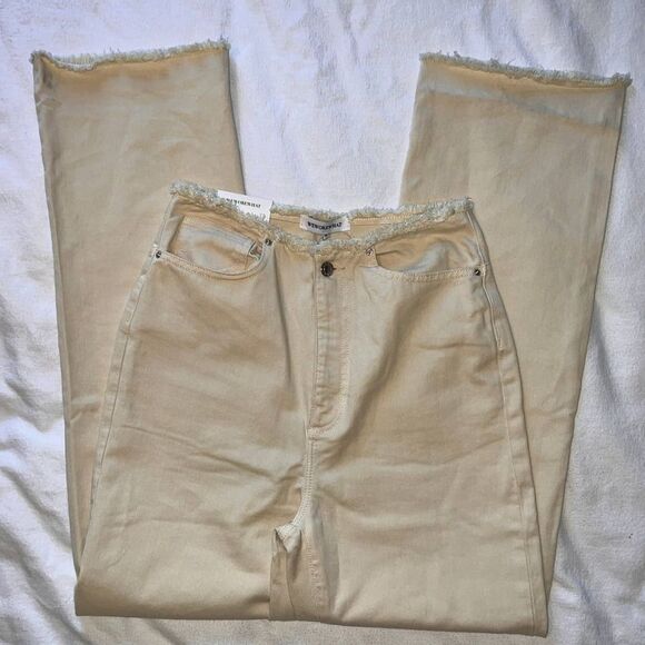 WeWoreWhat Frayed Khaki High Rise Straight Leg Pants NWT-28 - Picture 1 of 12